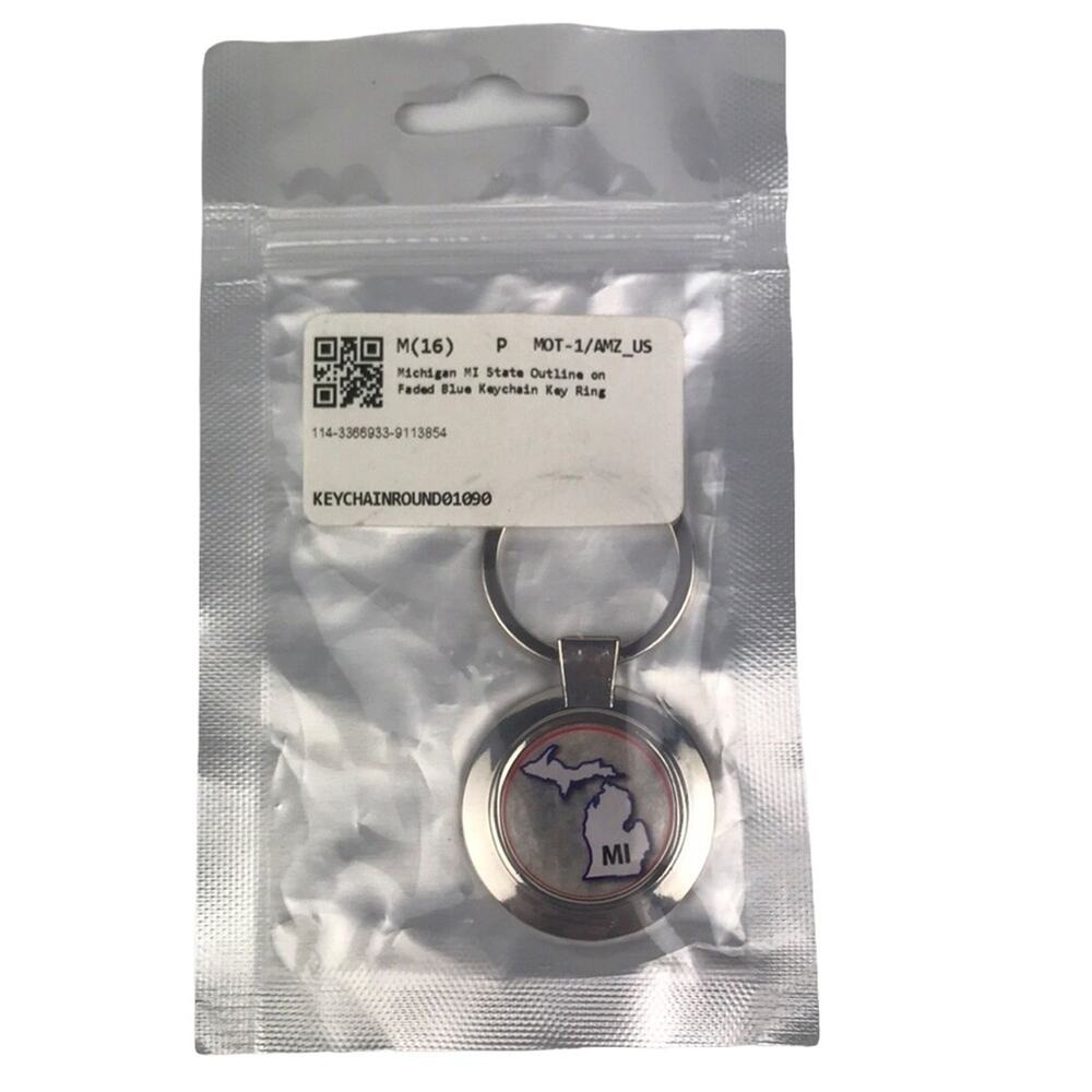 Michigan MI State Outline Keychain Round Silver Key Ring Souvenir State Pride